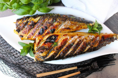 Mackerel kebab on the grill on the grill