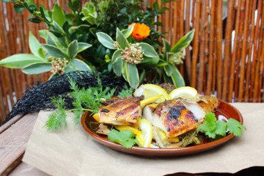 Mackerel kebab on the grill on the grill