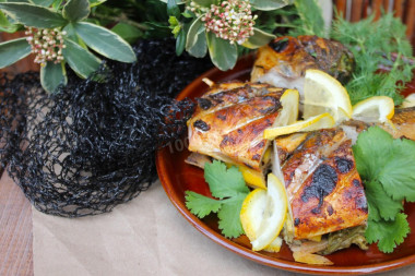 Mackerel kebab on the grill on the grill