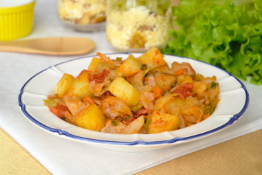 Stewed cabbage with meat and potatoes