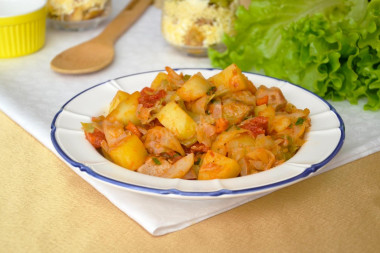 Stewed cabbage with meat and potatoes