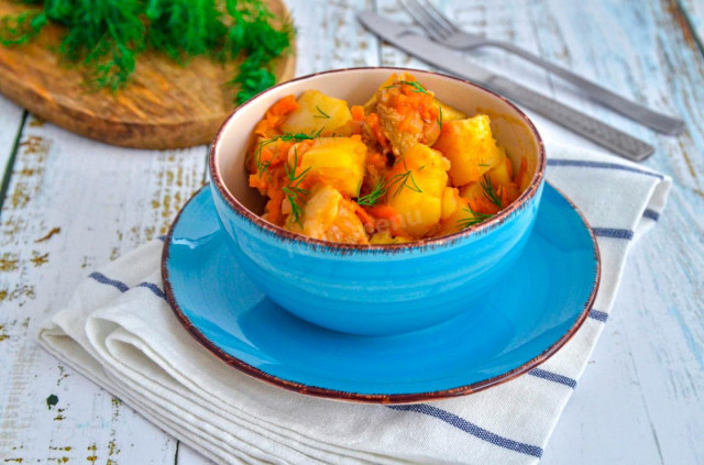 Stewed potatoes with meat in a slow cooker