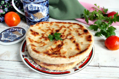 Tortillas with cottage cheese in a frying pan