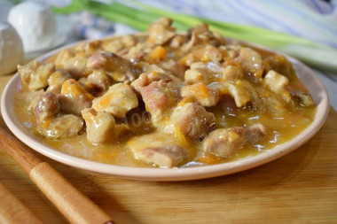 Pork gravy in a frying pan