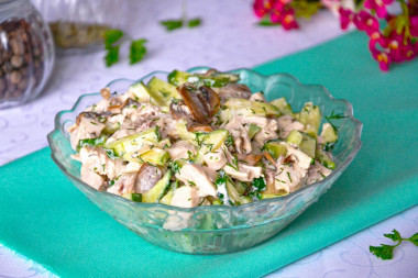 Salad chicken mushrooms cucumber