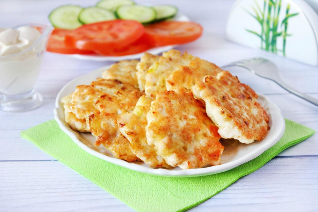 Chopped cutlets from chicken breast with starch and mayonnaise