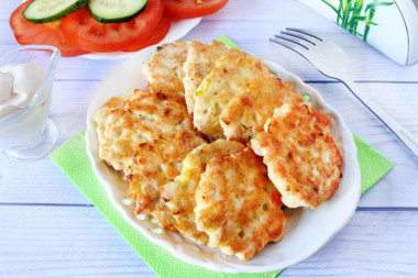 Chopped cutlets from chicken breast with starch and mayonnaise