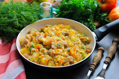 Stewed meat with cabbage and apples