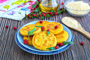 Cornmeal tortillas in a frying pan