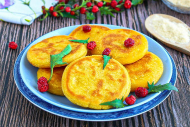 Cornmeal tortillas in a frying pan