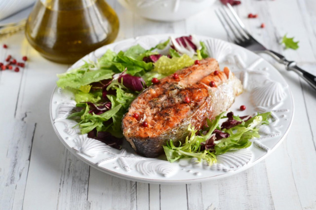 Grilled salmon steak