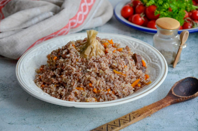 Ferghana pilaf from Uzbekistan in a cauldron