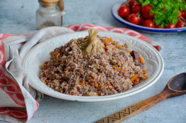 Ferghana pilaf from Uzbekistan in a cauldron