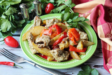 Pork in the oven with vegetables and baked potatoes