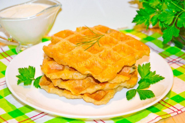 Potato waffles in a waffle iron