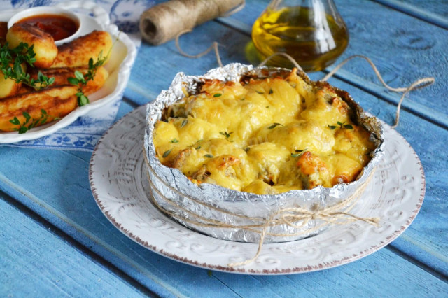 Potatoes with meat in foil