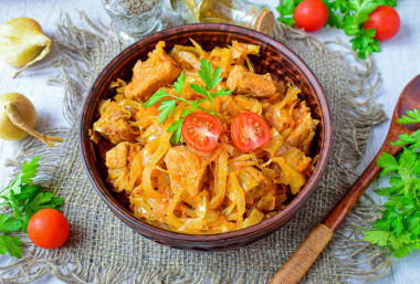 Braised cabbage with meat in a slow cooker