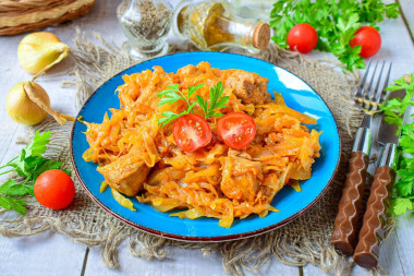 Braised cabbage with meat in a slow cooker