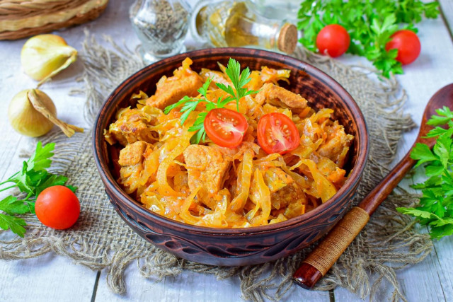 Braised cabbage with meat in a slow cooker