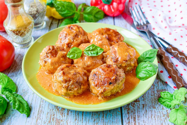 Meatballs with buckwheat in a frying pan