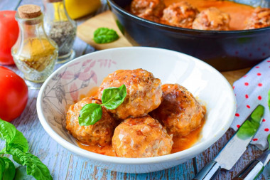 Meatballs with buckwheat in a frying pan