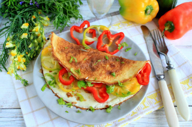 Omelet with flour and milk in a frying pan