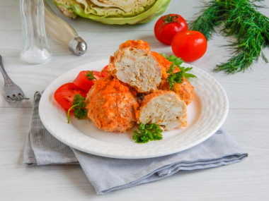 Lazy cabbage rolls in the oven in tomato sour cream sauce