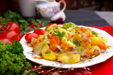 Potatoes cabbage carrots onion stew