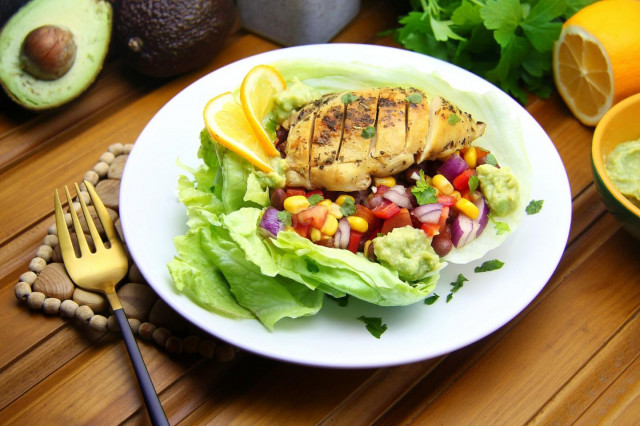 Mexican salad with chicken and bell pepper