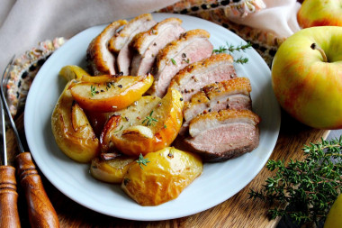 Duck breasts baked in the oven with apples