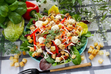 Salad with chicken beans and crackers