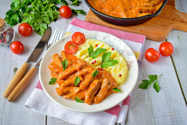 Classic pork beef stroganoff with tomato paste