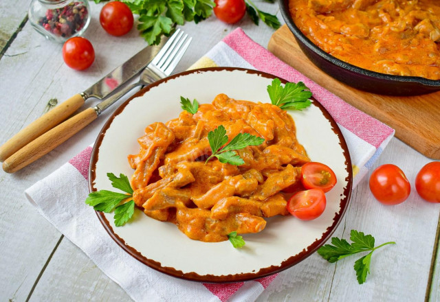 Classic pork beef stroganoff with tomato paste