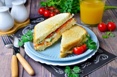 Egg and cheese sandwich in a frying pan