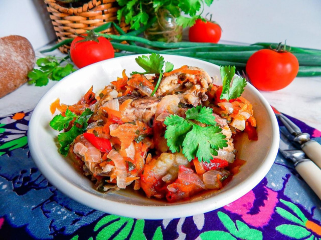 Chicken fillet with vegetables in a frying pan