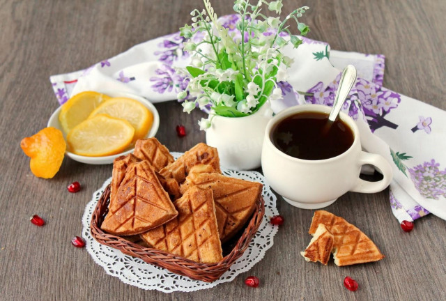 Waffle cookies in a waffle iron