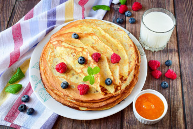 Delicate pancakes with thin milk