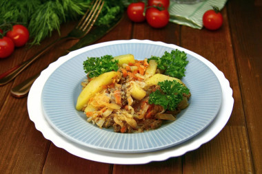 Stewed cabbage with minced meat and potatoes