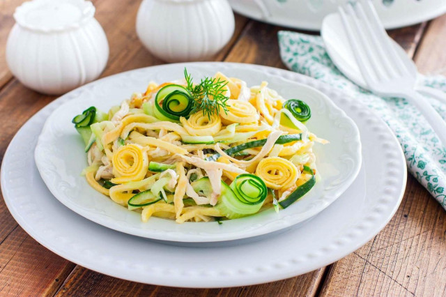 Mystery salad for guests with egg pancakes