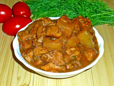 Pork in sweet and sour sauce with pineapples