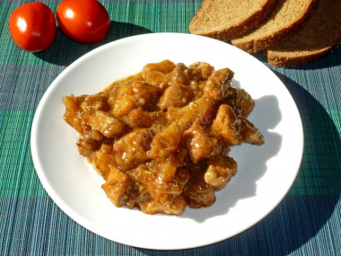 Pork in sweet and sour sauce with pineapples