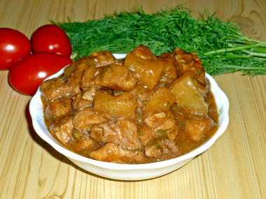 Pork in sweet and sour sauce with pineapples