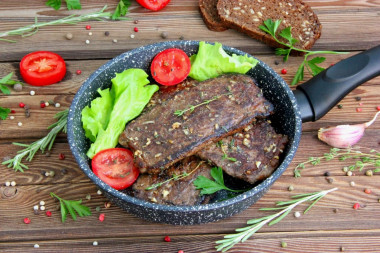 Marbled beef in a frying pan