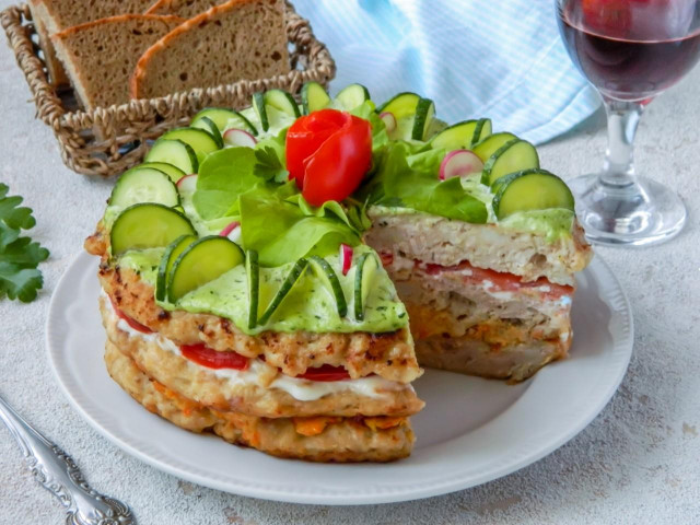 Snack cake made of chicken, minced meat