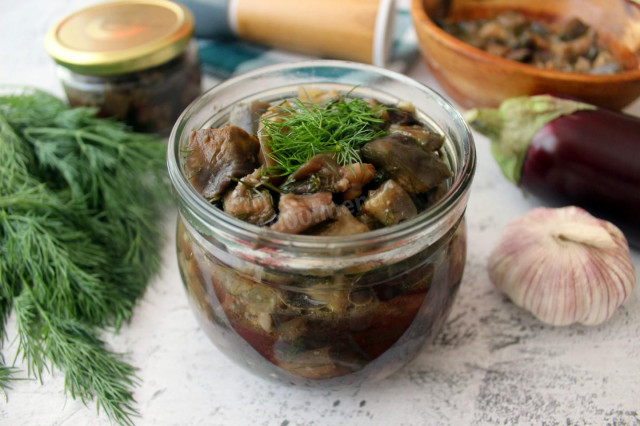 Salted eggplant with garlic for winter