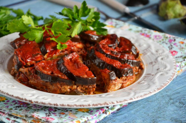 Eggplant with meat baked in the oven