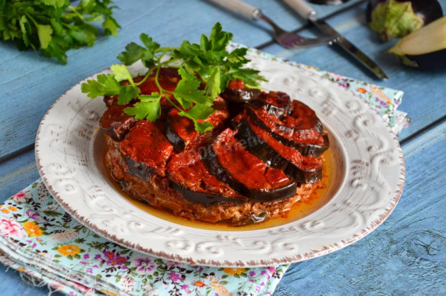 Eggplant with meat baked in the oven