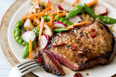 Veal steak in a frying pan