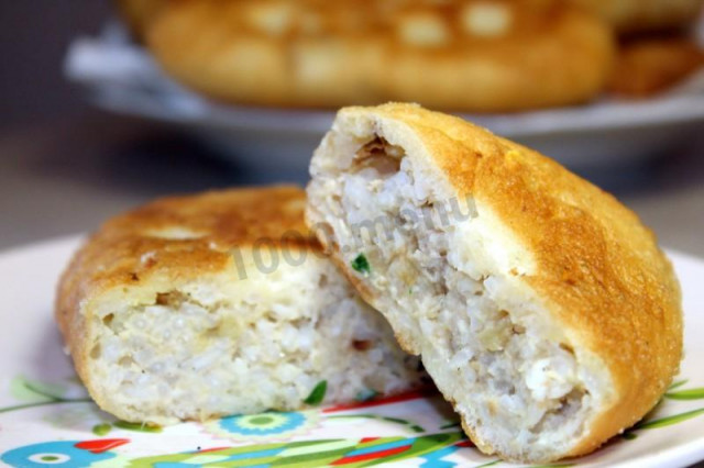 Pies made from ready-made yeast dough with rice