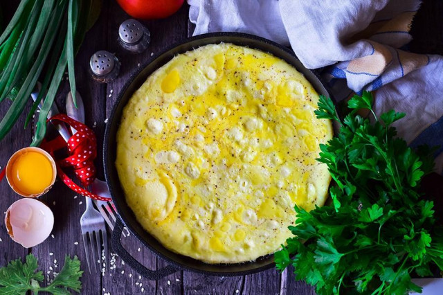 Omelet like in kindergarten in a frying pan